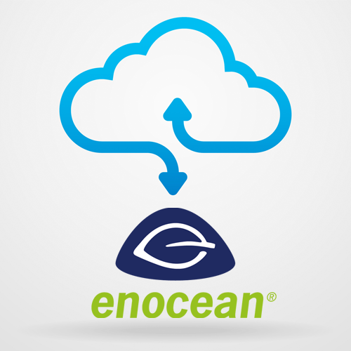 Grafik zeigt unten das EnOcean Logo und oben symbolisiert eine Cloud mit Pfeilen von und zum EnOcean Logo